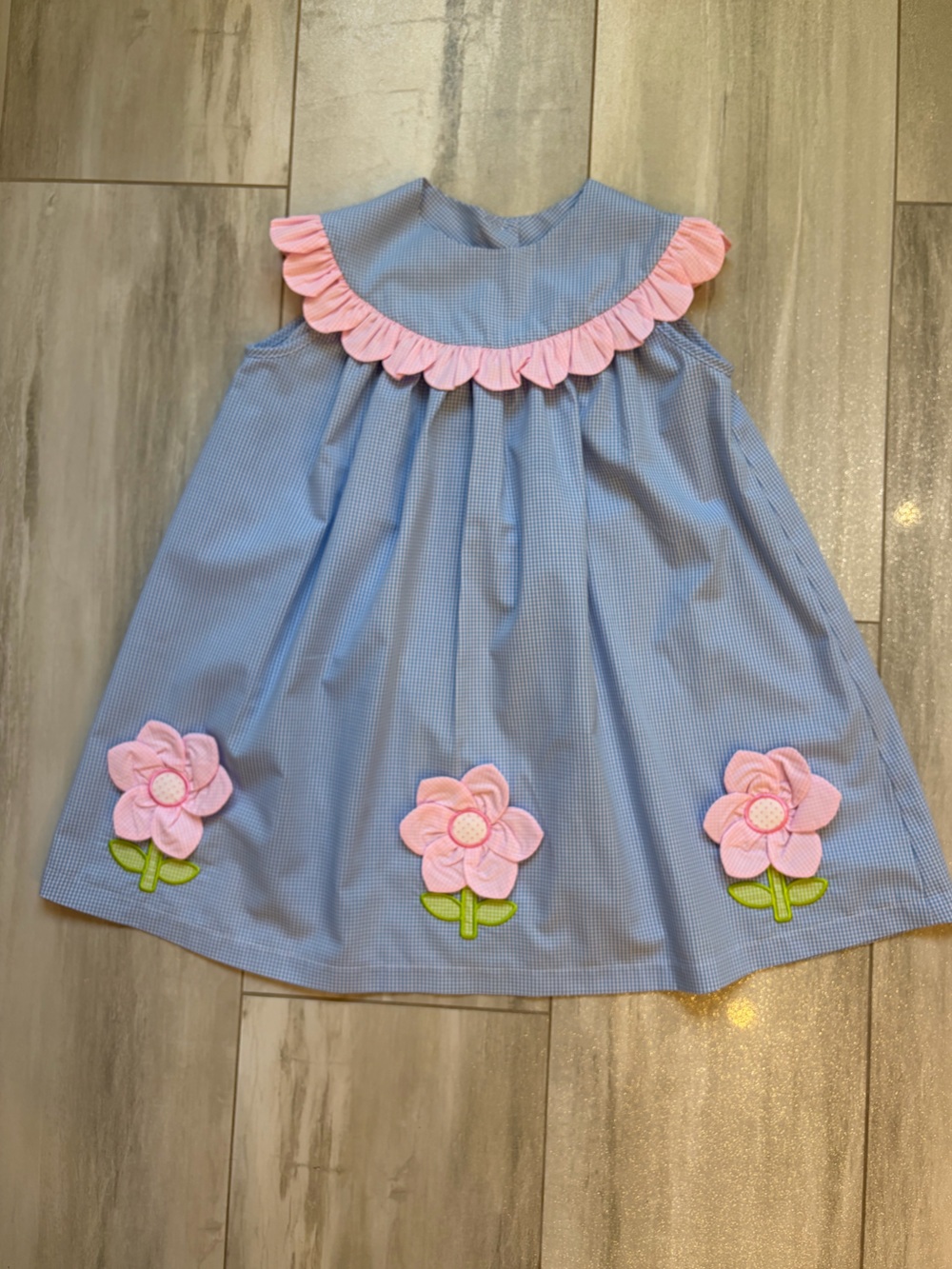 Stitchy Fish Classic Sleeveless Blue Gingham Flower Petal Sundress Girls 5